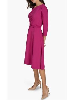 Calvin Klein Asymmetric Neck 3/4 Sleeves Fit & Flare Dress in Boysenberry Size 4